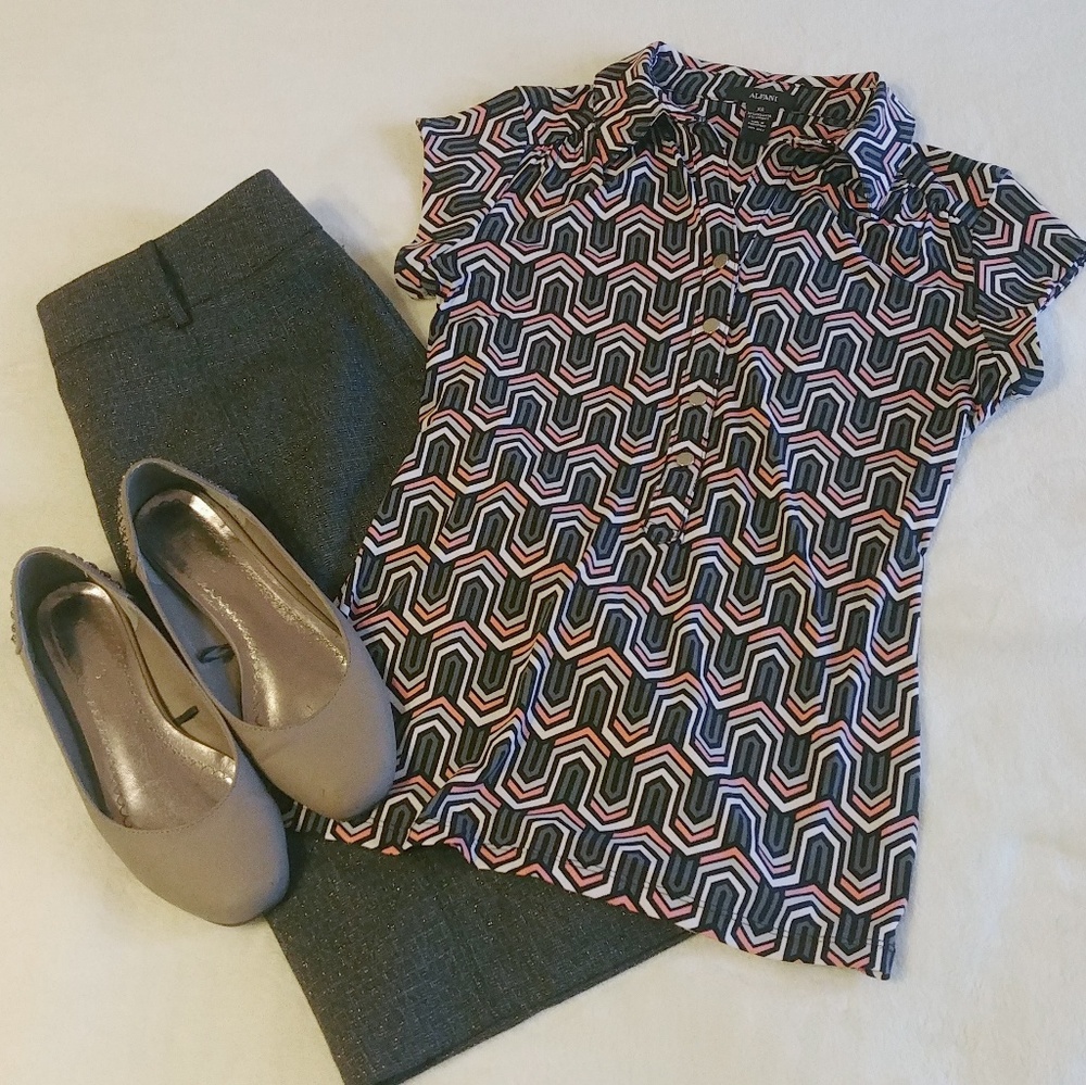 Alfani gray and peach collared dress top - Women's XS